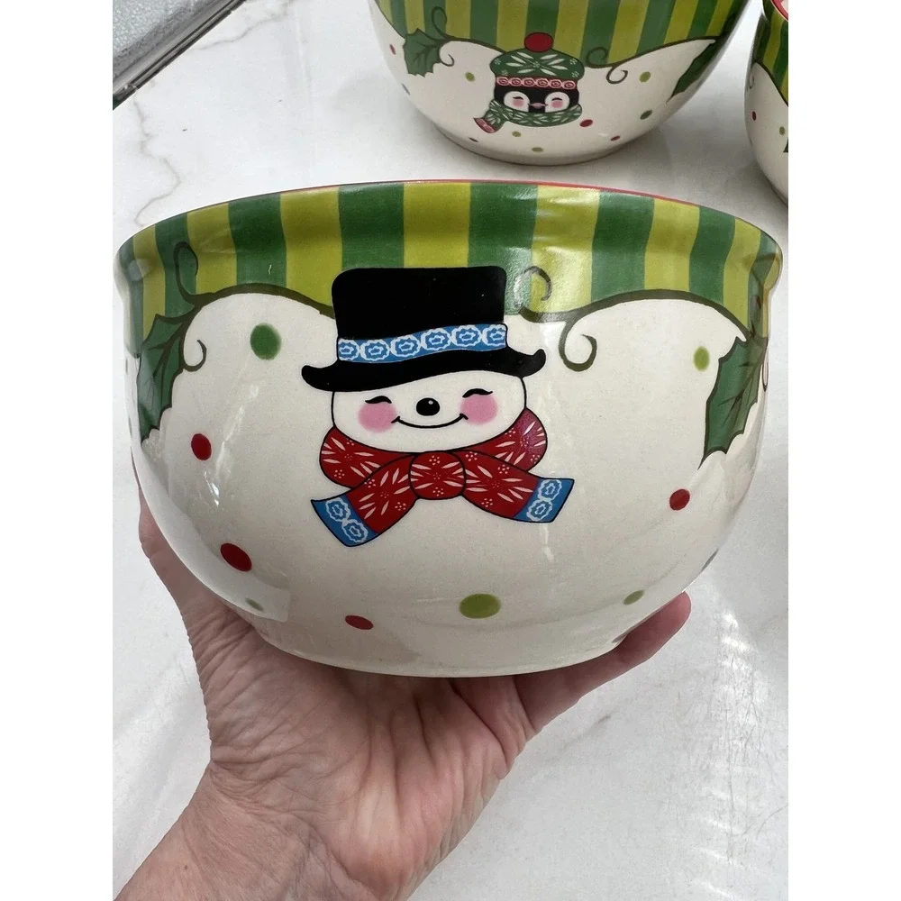 Temp-tations Winter Whimsy Nesting Mixing Bowl Set Holiday Snowman Santa Penguin